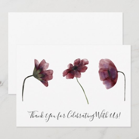 Bourgondische rode bloemen Waterverf kunst dank u Bedankkaart (Voorkant / Achterkant)