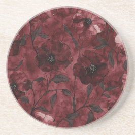 Bourgondische rode bloemen zandsteen onderzetter