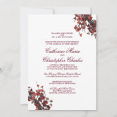 Bourgondische rode bloemenkrans bruiloft uitnodigi kaart (Voorkant)