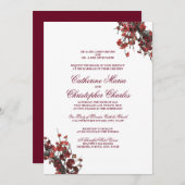 Bourgondische rode bloemenkrans bruiloft uitnodigi kaart (Voorkant / Achterkant)