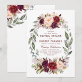 Bourgondische rode bloemenkrans Elegante rustieke  Kaart (Voorkant / Achterkant)