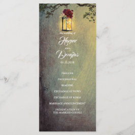 Bourgondische rode bloemenlantaarn licht Trouwprog Programmakaart