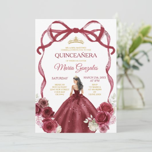 Bourgondische rode boog prinses gouden kroon Quinc Kaart (Staand voorkant)