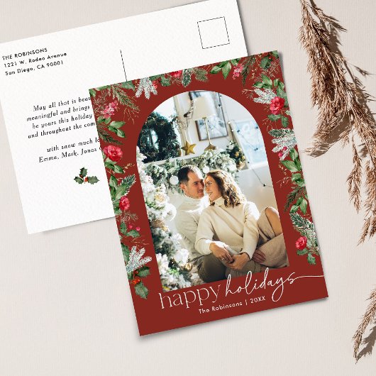 Bourgondische rode botanische gebladerte boog 1Pho Briefkaart