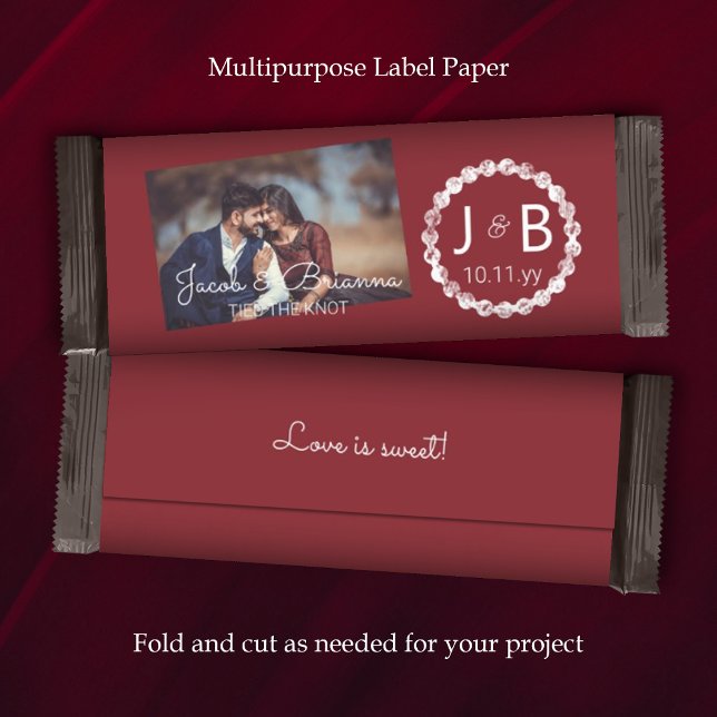 Bourgondische rode bruiloft Snoep Bar Wrapper met  (burgundy dark red maroon wedding chocolate candy bar wrapper paper label party favor personalized)
