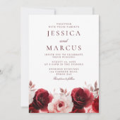 Bourgondische rode elegantie: Red Rose Wedding Kaart (Voorkant)