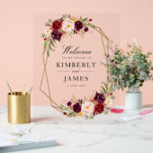 Bourgondische rode en blozende bloemen bruiloft acryl bord (Huwelijk)