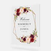 Bourgondische rode en blozende bloemen bruiloft acryl bord (Hoek)