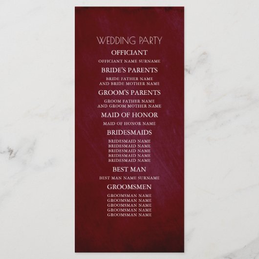 Bourgondische rode en roze bloemenbruiloft program programmakaart (Achterkant)