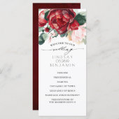 Bourgondische rode en roze bloemenbruiloft program programmakaart (Voorkant / Achterkant)