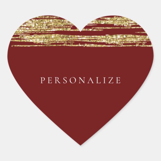 Bourgondische rode faux glitter strepen hart sticker (Voorkant)