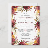 Bourgondische rode gele rozen bloemenelegante brui kaart (Voorkant)