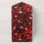 Bourgondische rode glitter harten bruiloft all in one uitnodiging (Buitenkant)