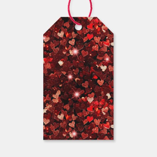 Bourgondische rode glitter harten cadeaulabel (Achterkant)