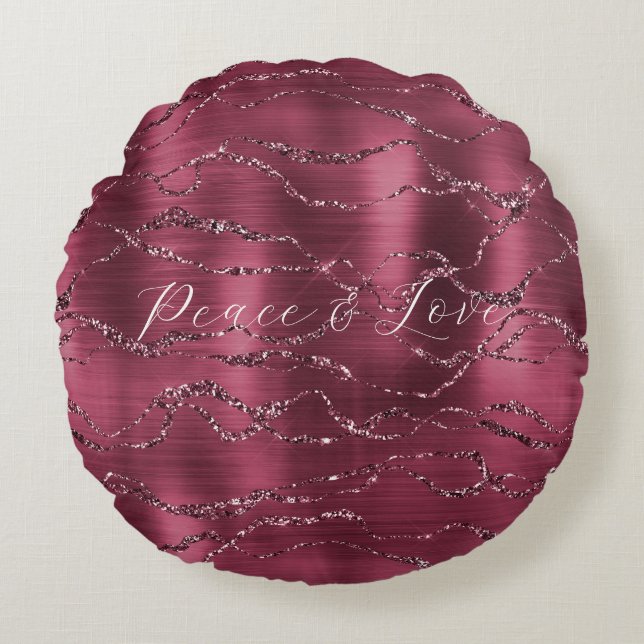 Bourgondische rode glitter strepen rond kussen (Voorkant)