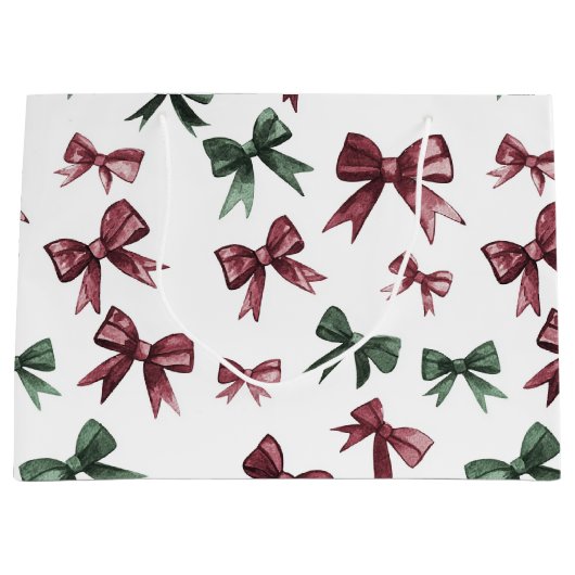 Bourgondische rode groene kerstbogen groot cadeauzakje (Voorkant)