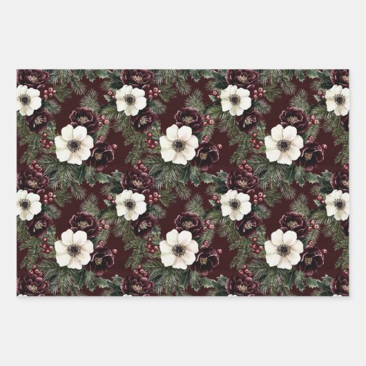 Bourgondische rode groene kerstbogen inpakpapier vel (Voorkant 2)