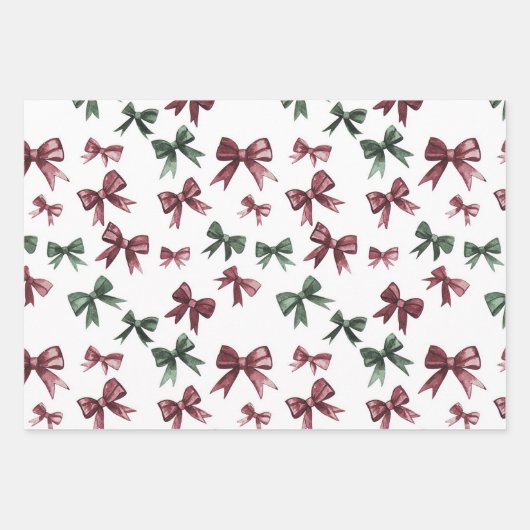 Bourgondische rode groene kerstbogen inpakpapier vel (Voorkant)
