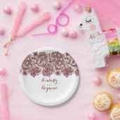 Bourgondische rode kant Elegante bruiloft Papieren Bordje (Feest)