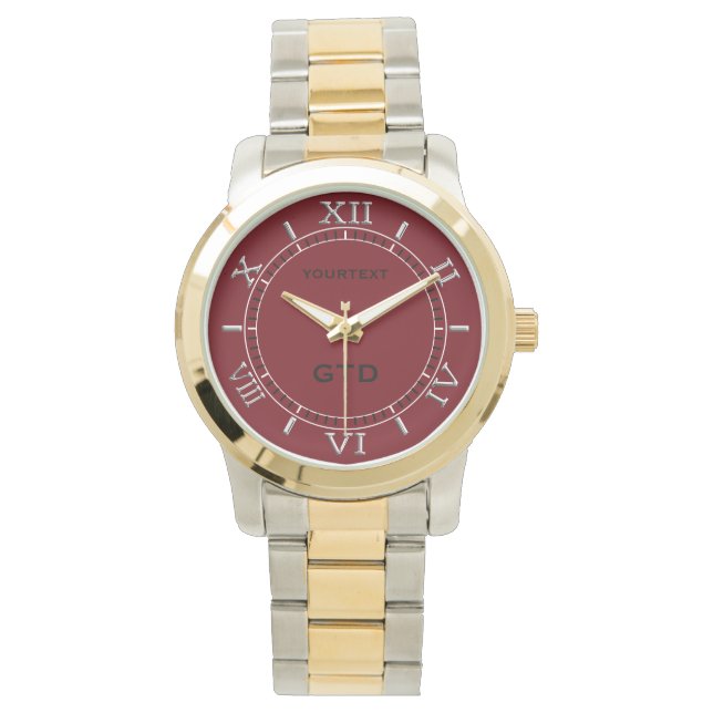 Bourgondische rode kleur achtergrond personalisere horloge (Voorkant)