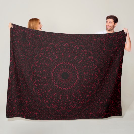 Bourgondische rode mandala met ornamentele symmetr fleece deken (In situ)