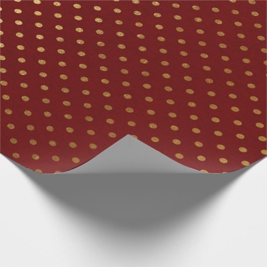 Bourgondische rode maroon gouden kleine polka stip cadeaupapier (Hoek)