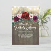 Bourgondische rode pioen Garland rustieke verjaard Kaart (Staand voorkant)