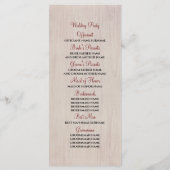 Bourgondische rode roos en zonnebloem bruiloft pro programmakaart (Achterkant)