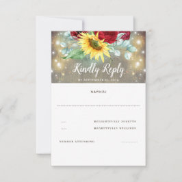 Bourgondische rode roos en zonnebloemen herfst bru RSVP kaartje