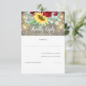Bourgondische rode roos en zonnebloemen herfst bru RSVP kaartje (Staand voorkant)