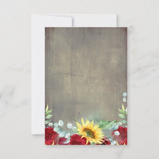 Bourgondische rode roos en zonnebloemen herfst bru RSVP kaartje (Achterkant)