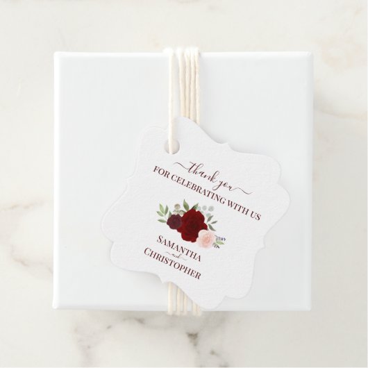 Bourgondische rode rozen Elegante bruiloft dank u Bedankjes Labels (In situ)