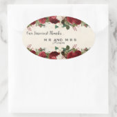 Bourgondische rode rozen en bladeren  dank u ovale sticker (Tas)