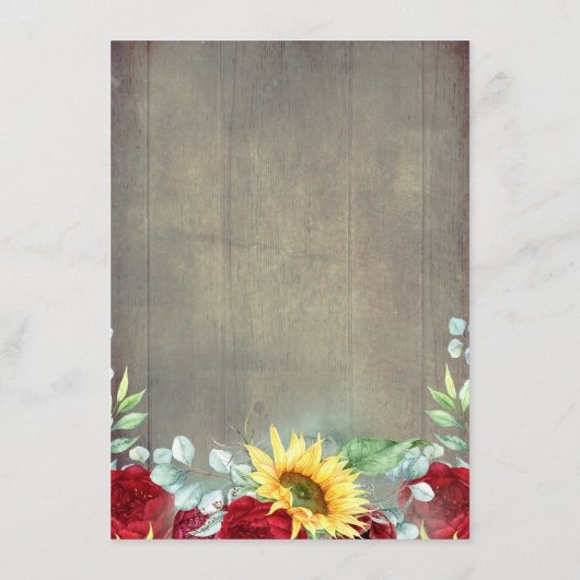 Bourgondische rode rozen en zonnebloem bruiloft de informatiekaartje (Achterkant)