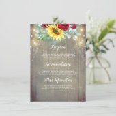 Bourgondische rode rozen en zonnebloem bruiloft de informatiekaartje (Staand voorkant)