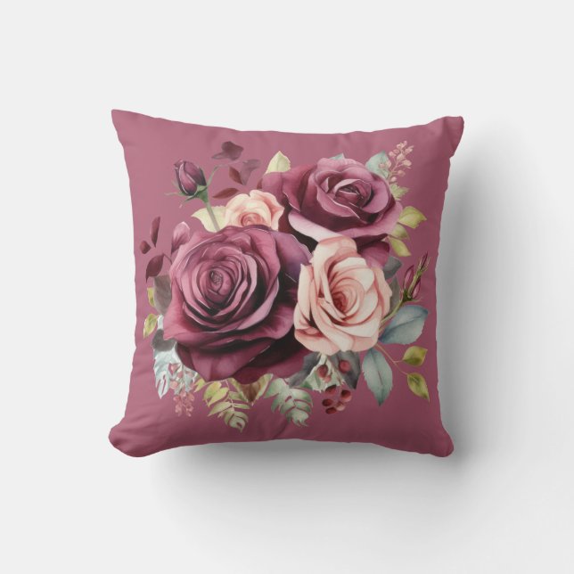 Bourgondische rode rozen klassieke bloemstuk  kussen (Voorkant)