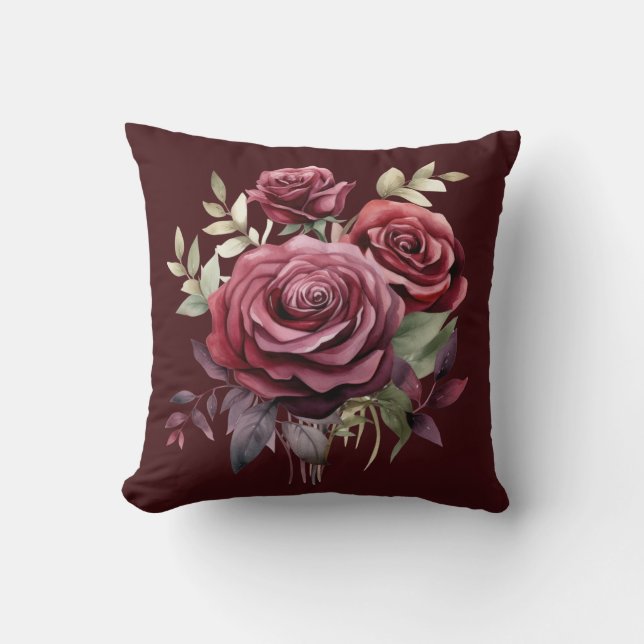 Bourgondische rode rozen klassieke bloemstuk  kussen (Voorkant)
