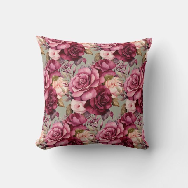 Bourgondische rode rozen klassieke bloemstuk  kussen (Voorkant)