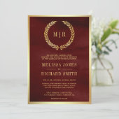 Bourgondische rode rozen monogram alles in één bru kaart (Staand voorkant)