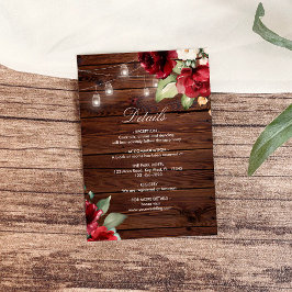 Bourgondische rode rozen rustieke hout Details Informatiekaartje