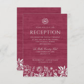 Bourgondische Rode Rustieke Bloemige Houten Trouwr Kaart (Voorkant / Achterkant)