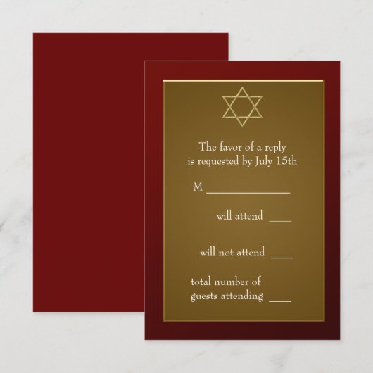 Bourgondische rode ster van David Bar Mitswa RSVP (Voorkant / Achterkant)
