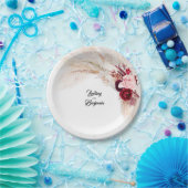 Bourgondische rode tropische pampas gras bruiloft papieren bordje (Feest)