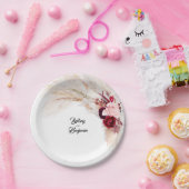 Bourgondische rode tropische pampas gras bruiloft papieren bordje (Feest)