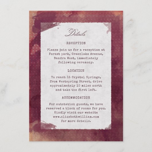 Bourgondische rode wijn Waterverf rustieke wijnmak Informatiekaartje (Voorkant)