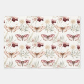 Bourgondische rode witte bloemen vlinders inpakpapier vel (Voorkant 2)