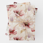 Bourgondische rode witte bloemen vlinders inpakpapier vel (In situ)