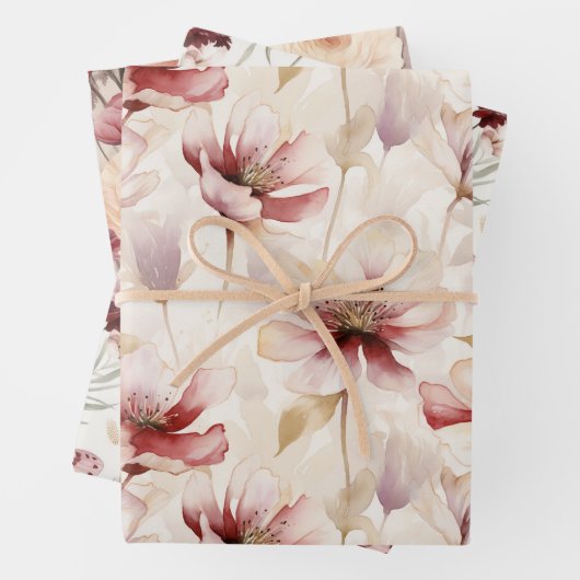 Bourgondische rode witte bloemen vlinders inpakpapier vel (In situ)