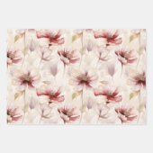 Bourgondische rode witte bloemen vlinders inpakpapier vel (Voorkant)