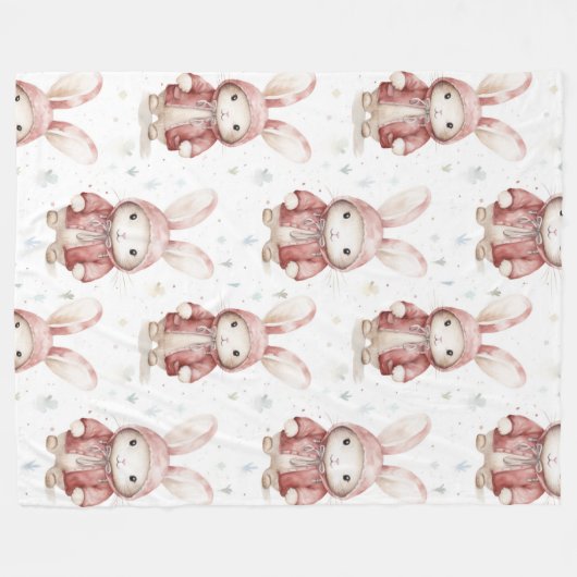 Bourgondische rode witte konijnen fleece deken (Voorkant (Horizontaal))